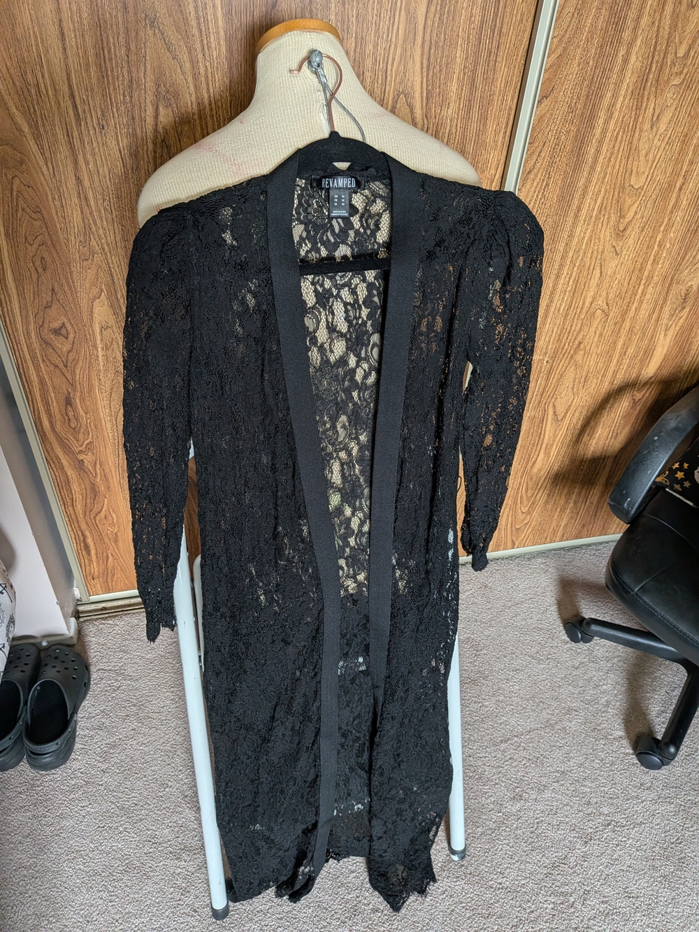 Revamped Black Lace Open Front  Longline Cardigan
